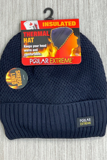 Navy Men's Sherpa Lined Popcorn Stitch Polar Extreme Heat Hat