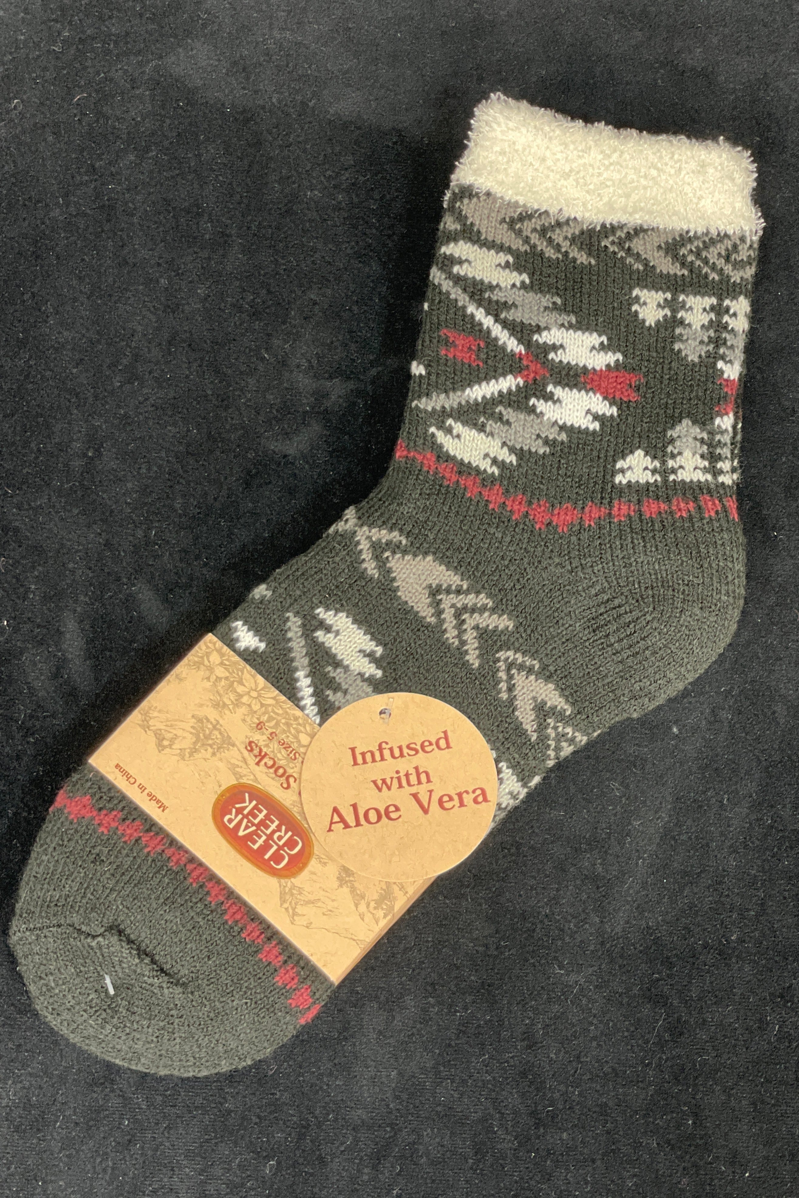 Black & Burgundy Print Aloe Cabin Sock