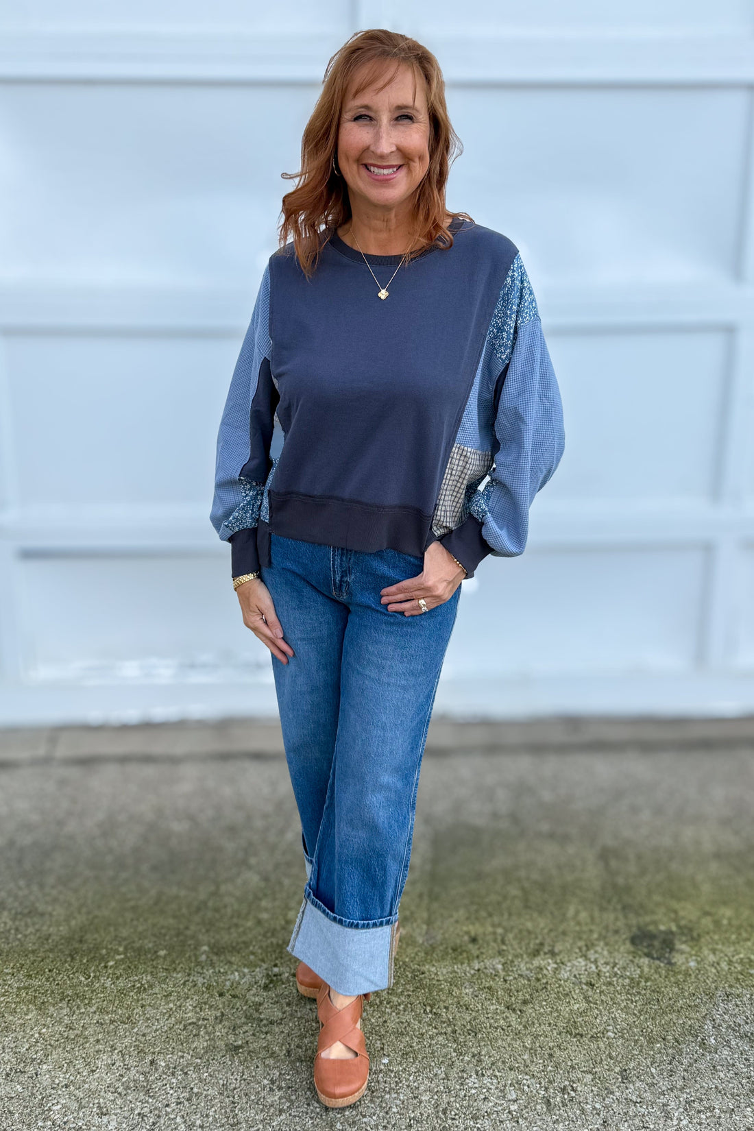 Blue Mixed Media Top