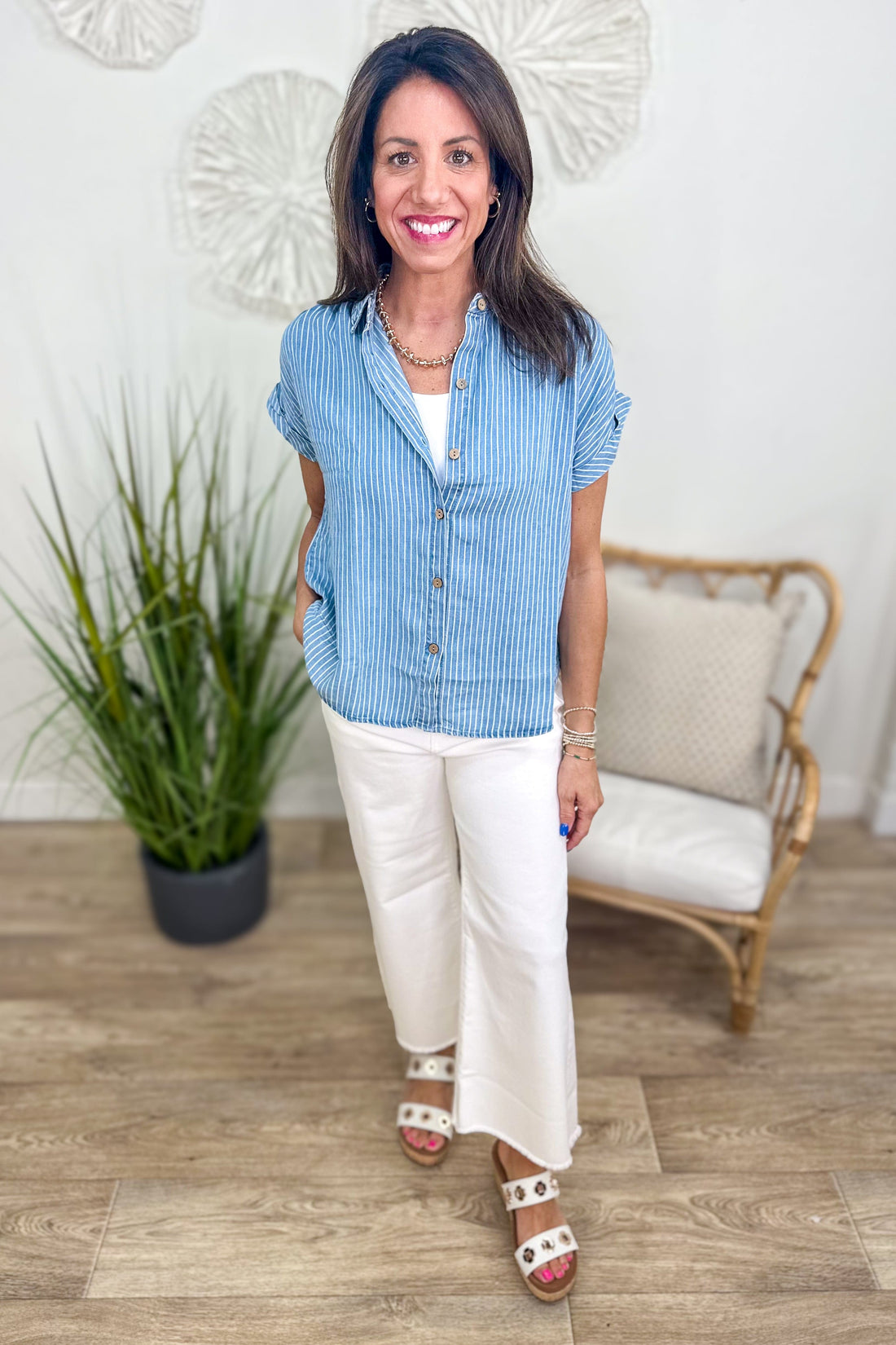 Striped Chambray Button Down Shirt