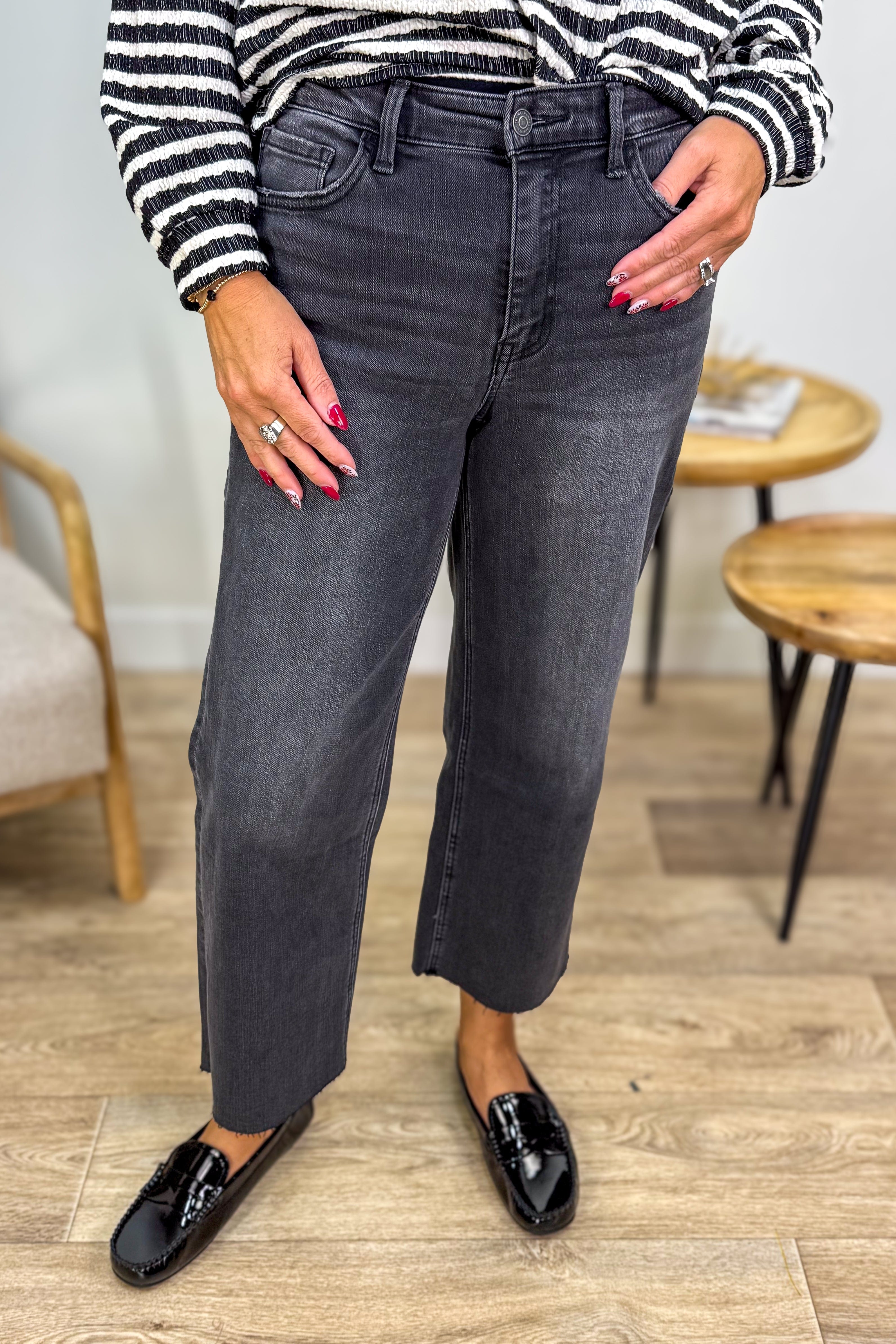 Black High Rise Crop Wide Leg Jeans