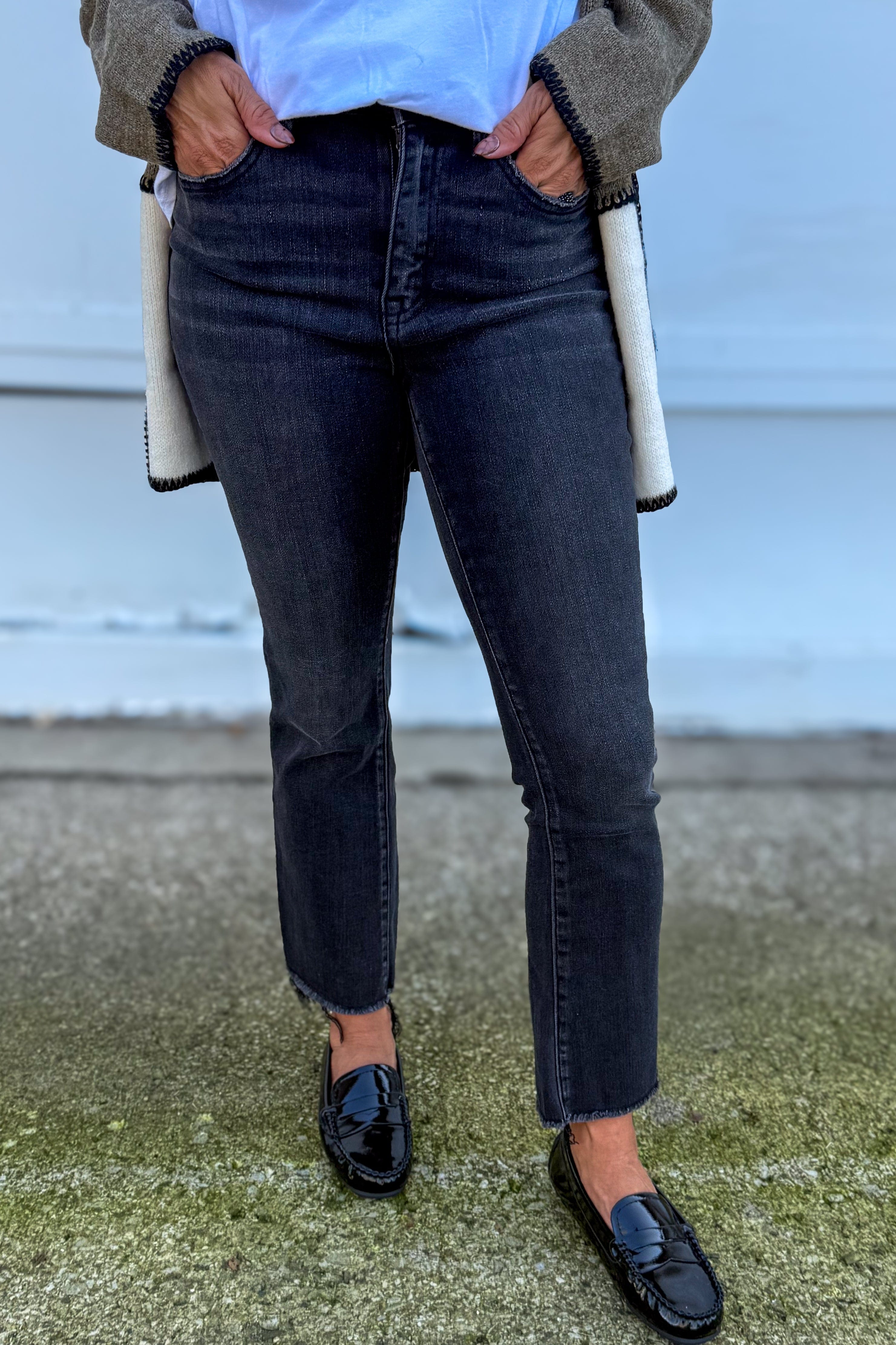 Black High Rise Crop Flare Jeans