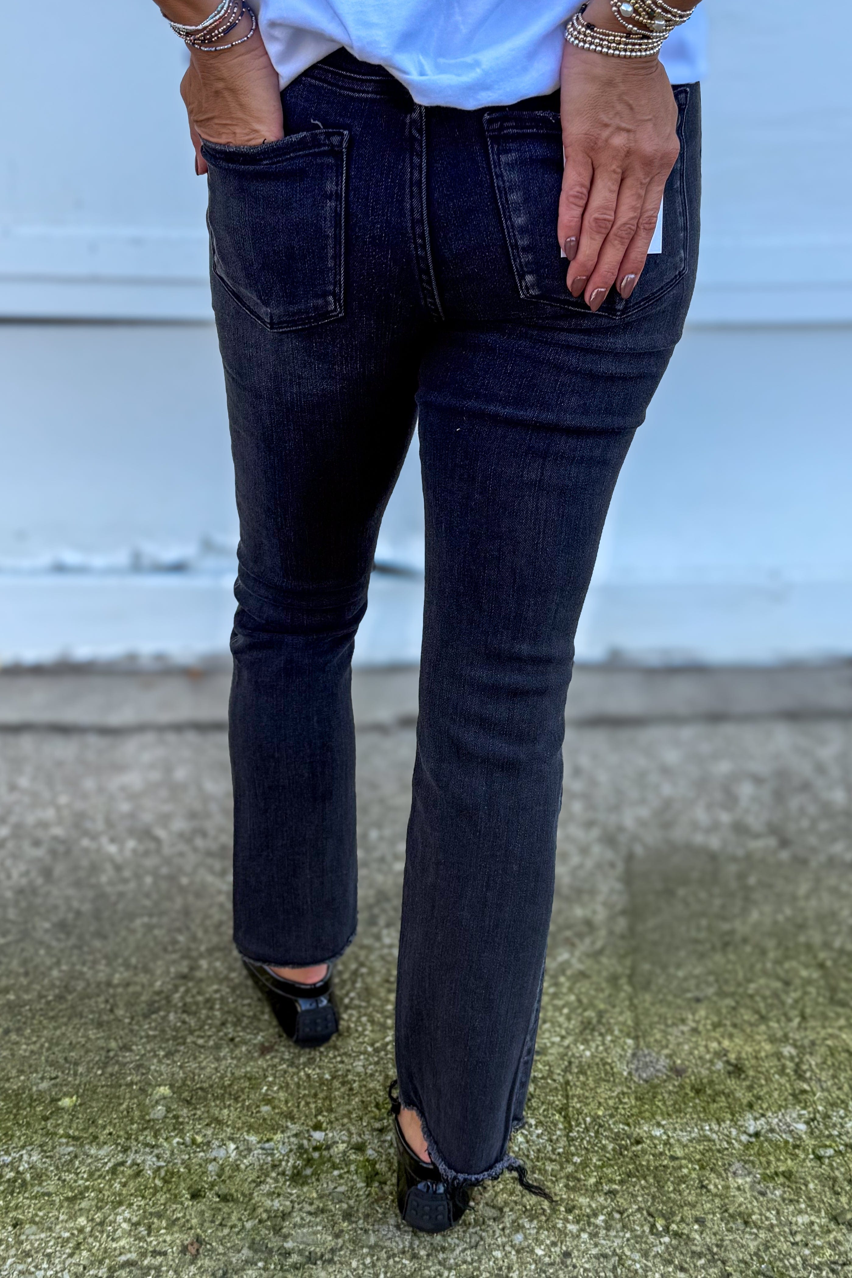 Black High Rise Crop Flare Jeans