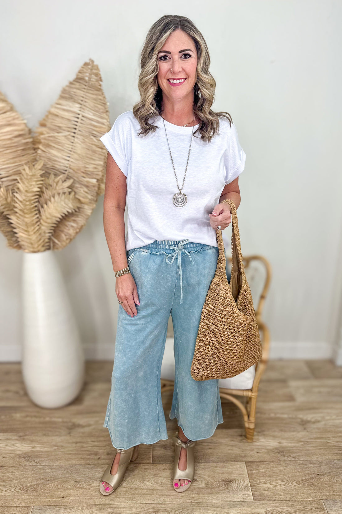 White Modal Rolled Sleeve Tee