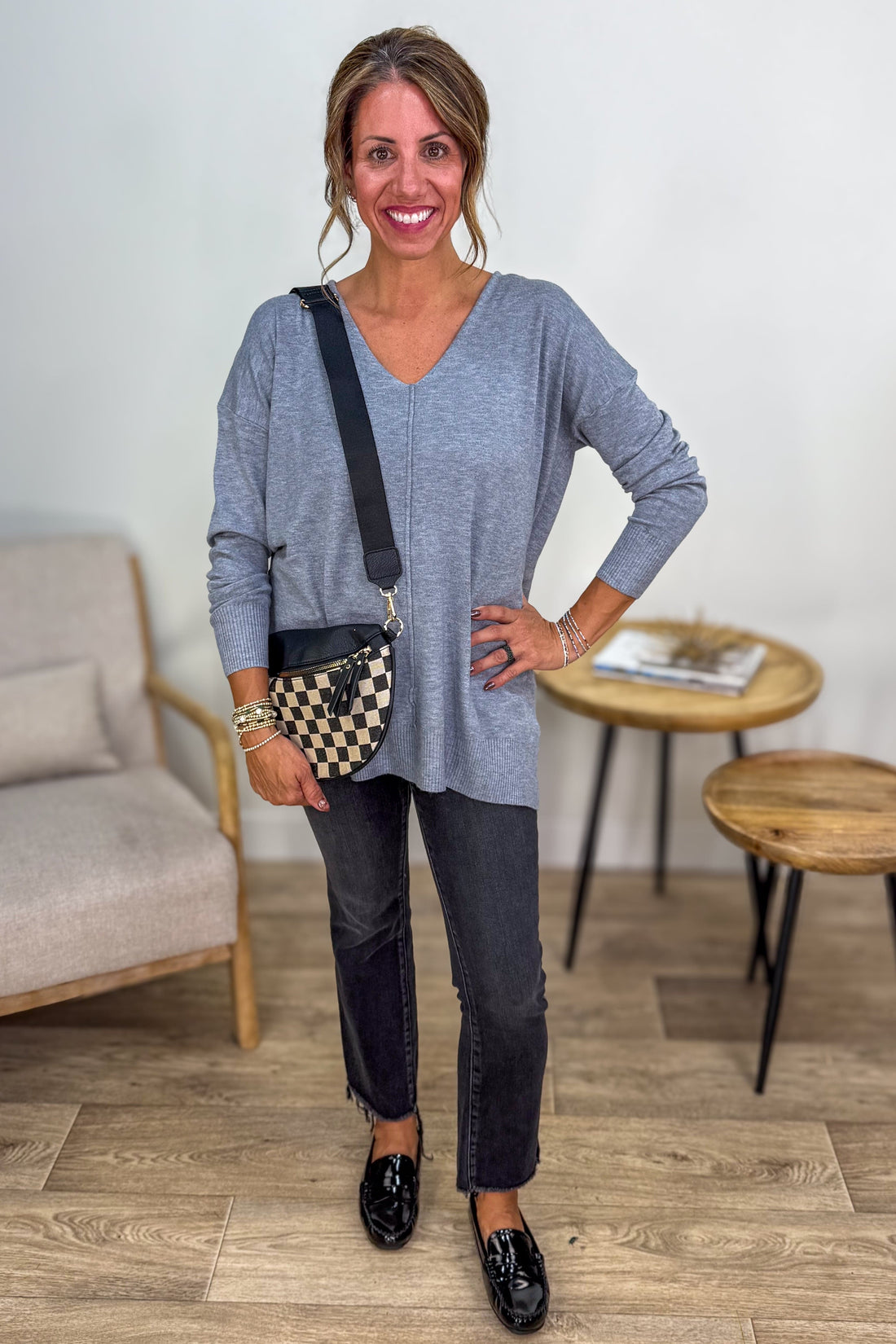Heathered Grey Viscose Front Seam Sweater