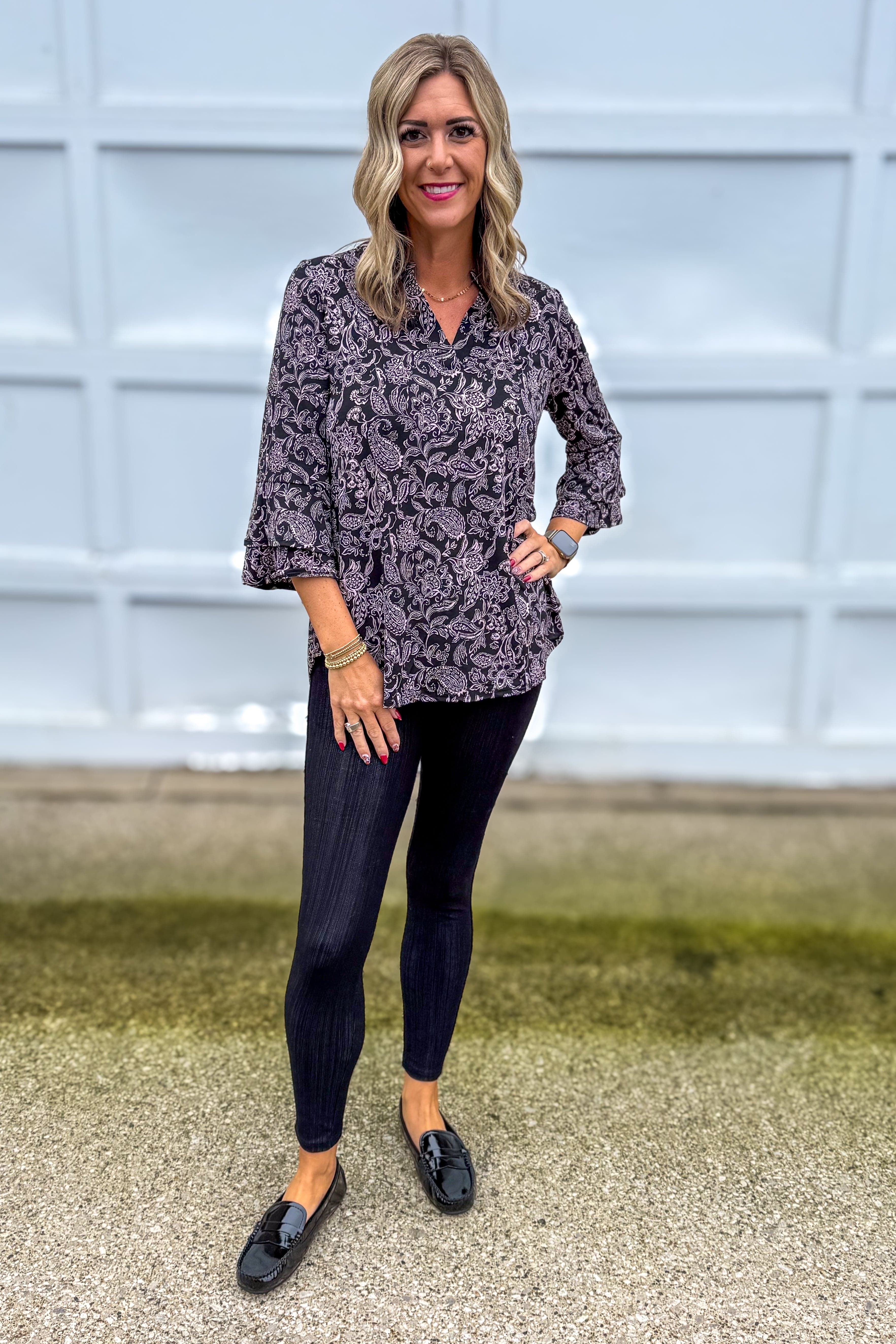 Black & Pink Paisley Bell Sleeve Lizzy Top