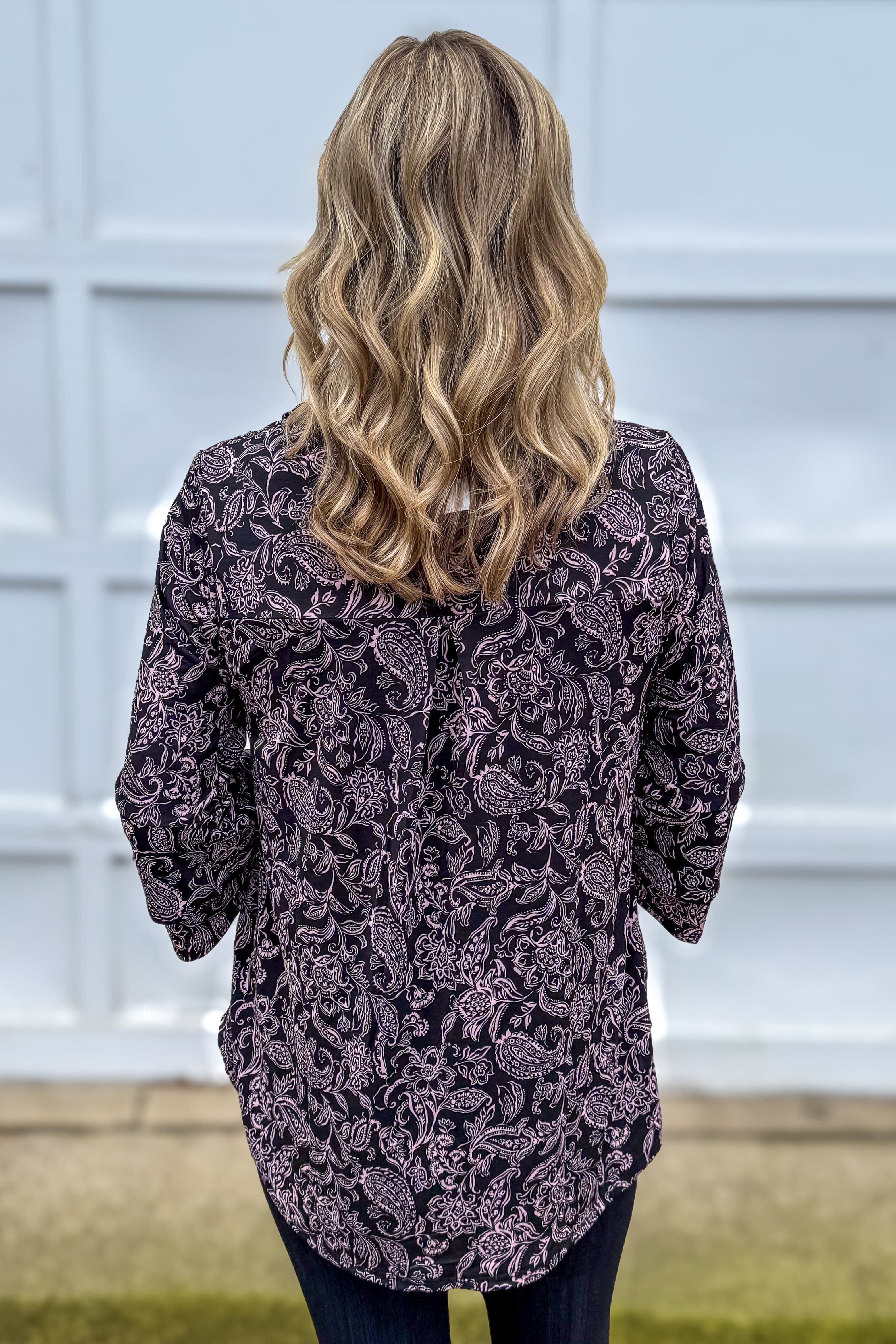 Black & Pink Paisley Bell Sleeve Lizzy Top