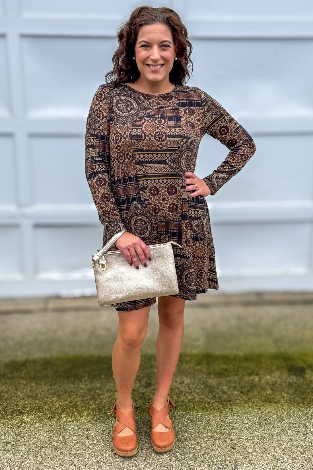 Brown Medallion Sweater Dress