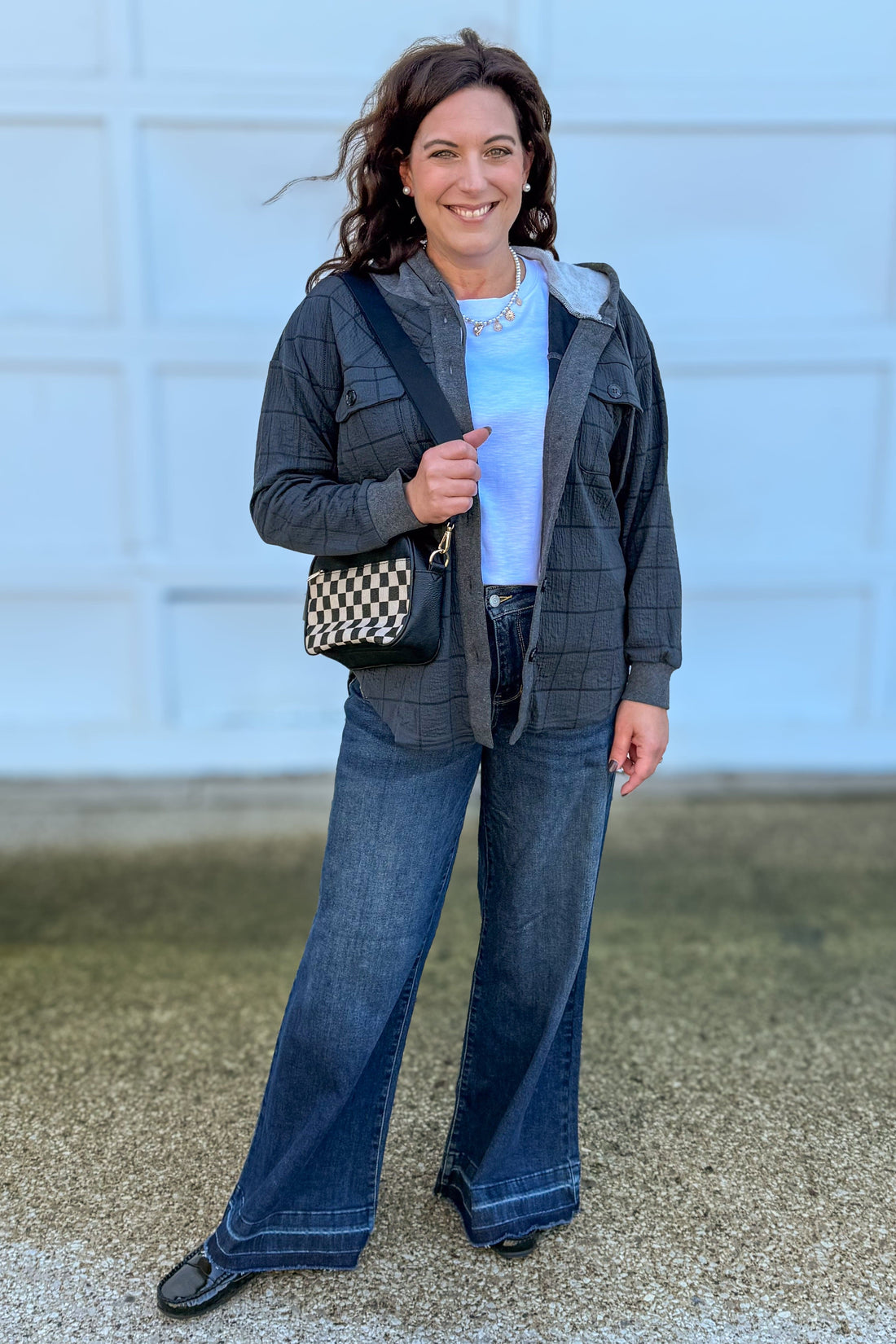 Dark High Waist Palazzo Front Pocket Denim