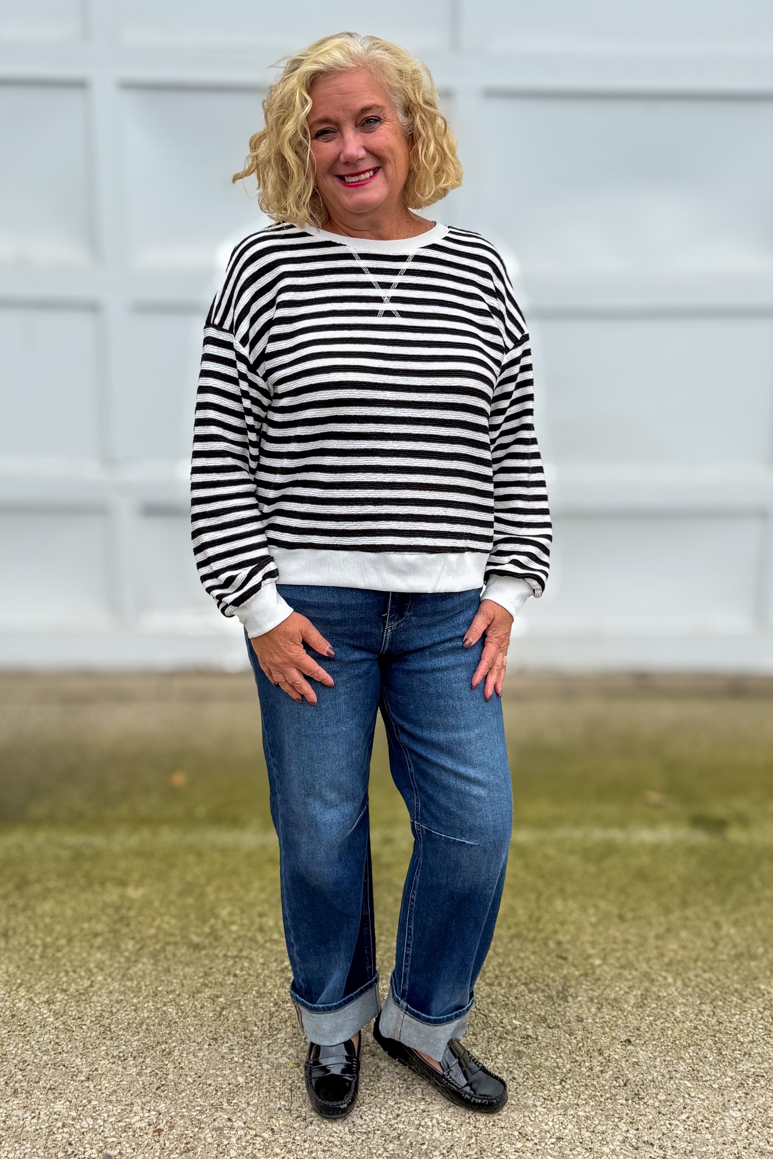 Black & White Stripe Terry Pullover