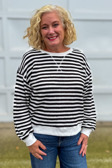 Black & White Stripe Terry Pullover