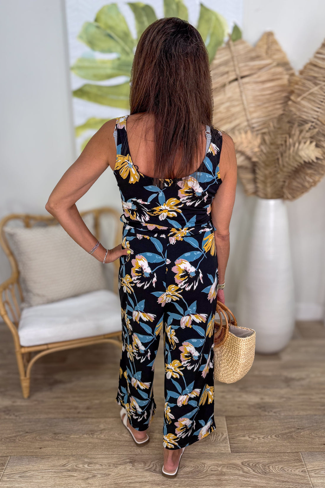 Black Floral Stretch Jumpsuit