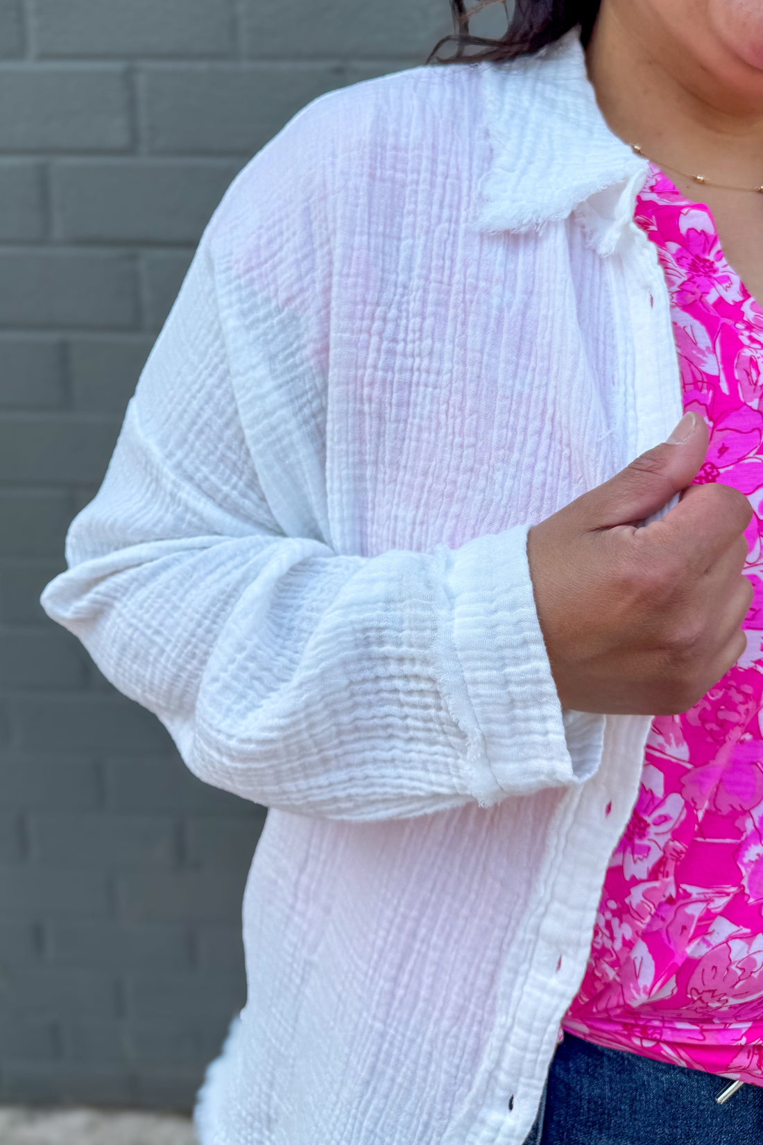 White Gauze Collared Shirt