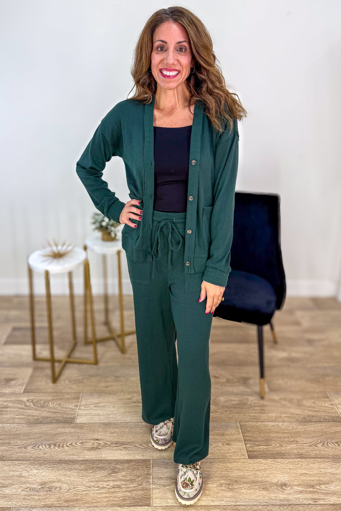 Hunter Green Knit Straight Pants