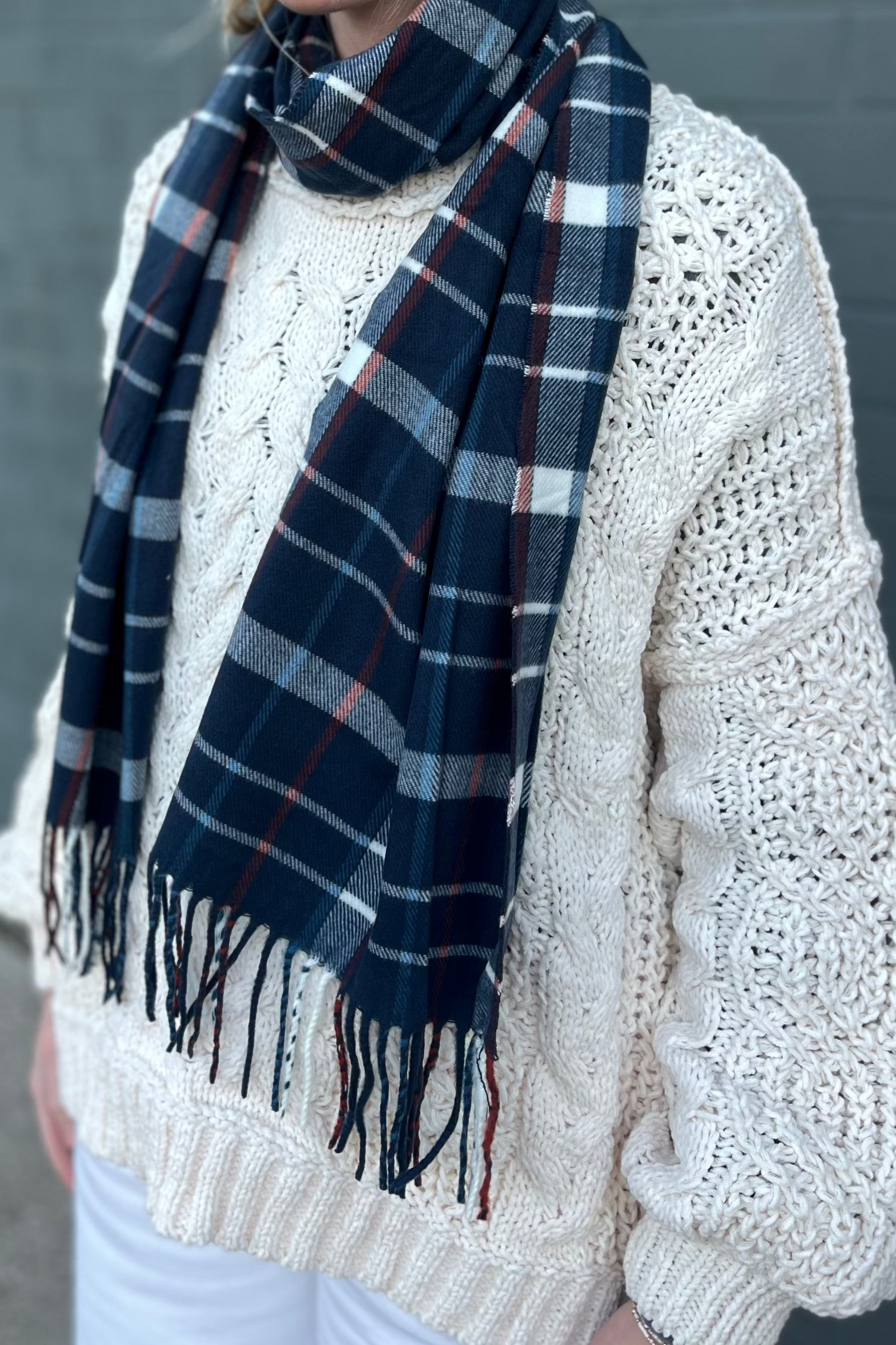 Marine Blue & Rust Cashmere Feel Scarf