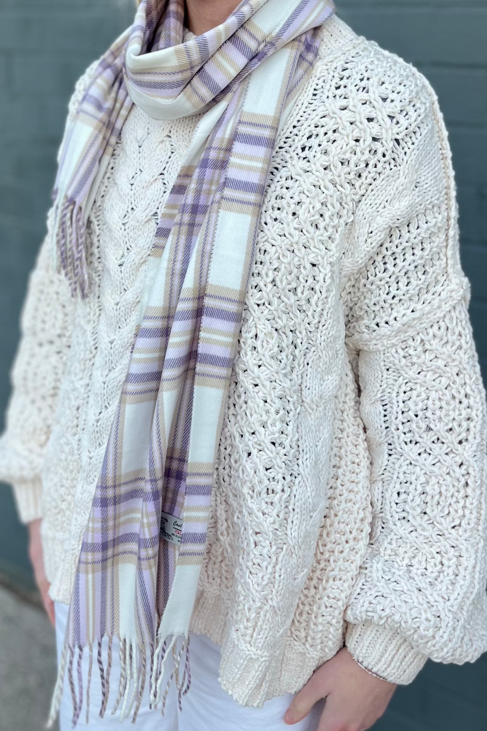 Lavender & Tan Plaid Cashmere Feel Scarf