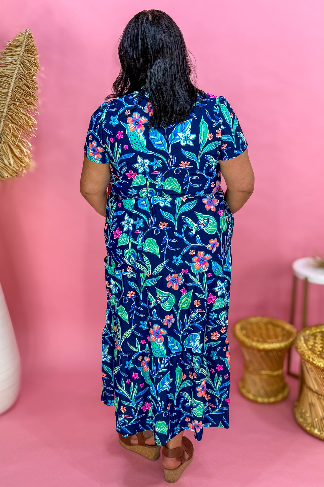 Navy Multi Floral Gail Tiered Midi Dress