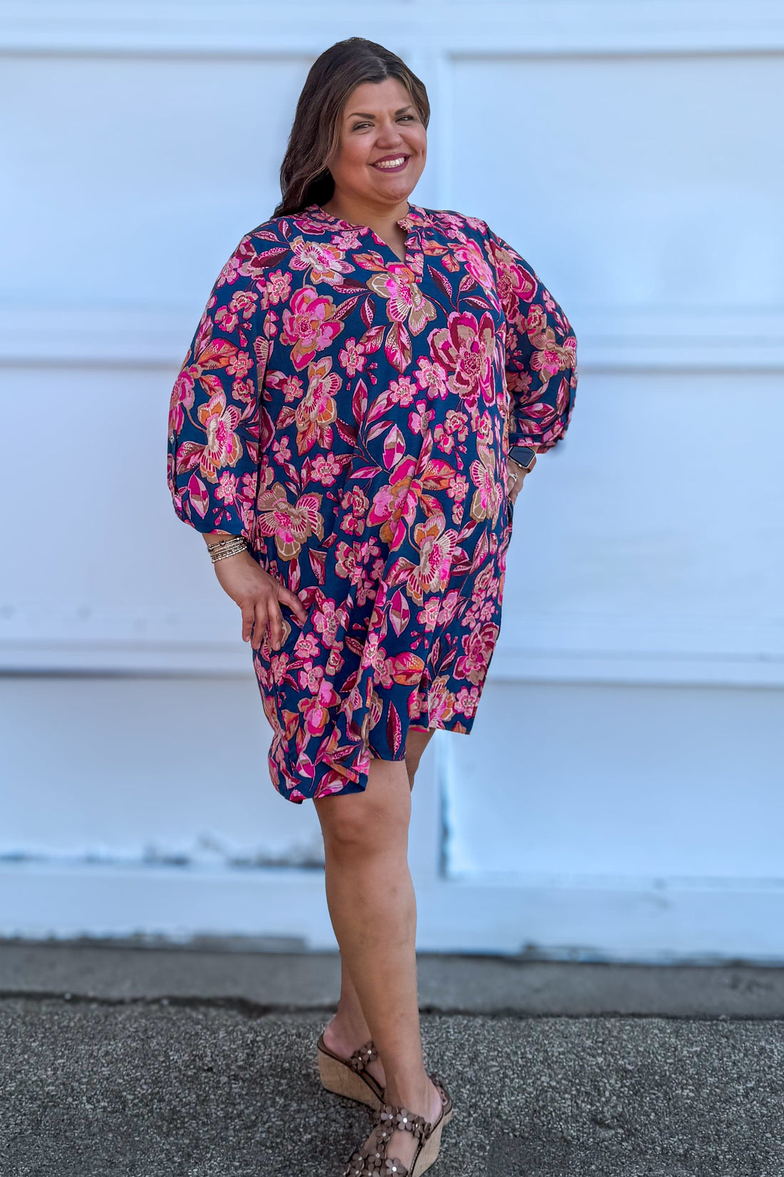 Teal & Pink Floral Scarlett Dress