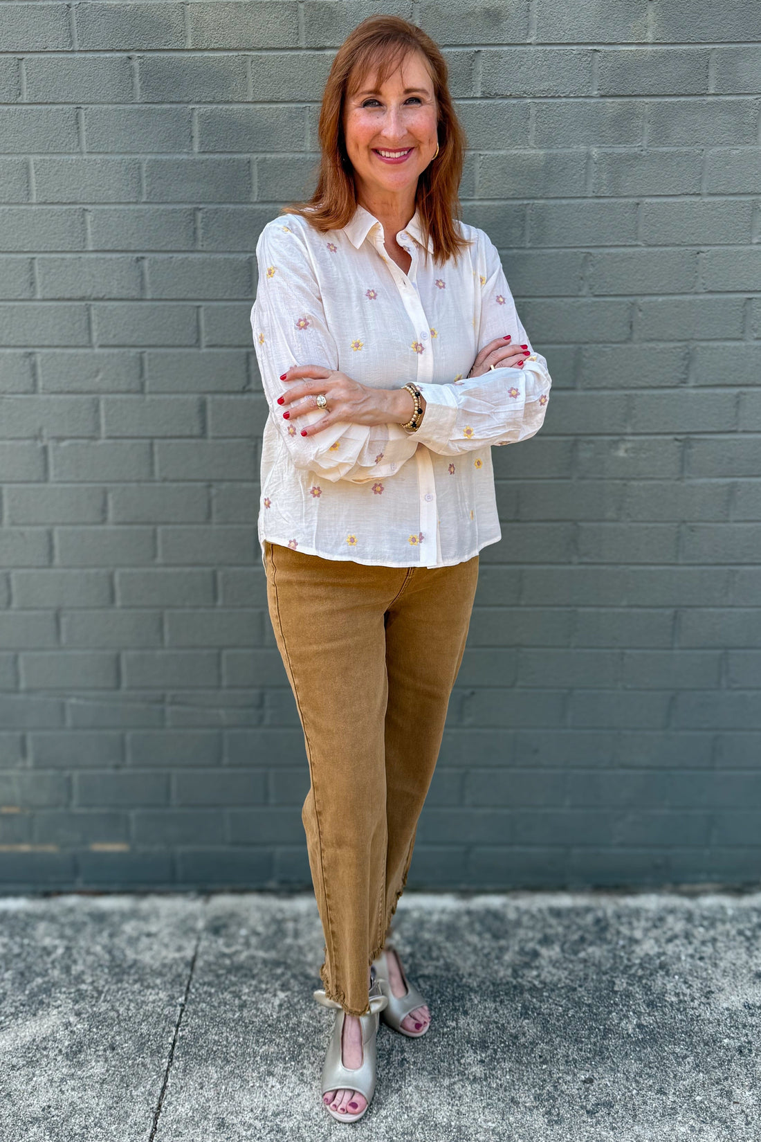 Deep Camel Frayed Hem Straight Denim