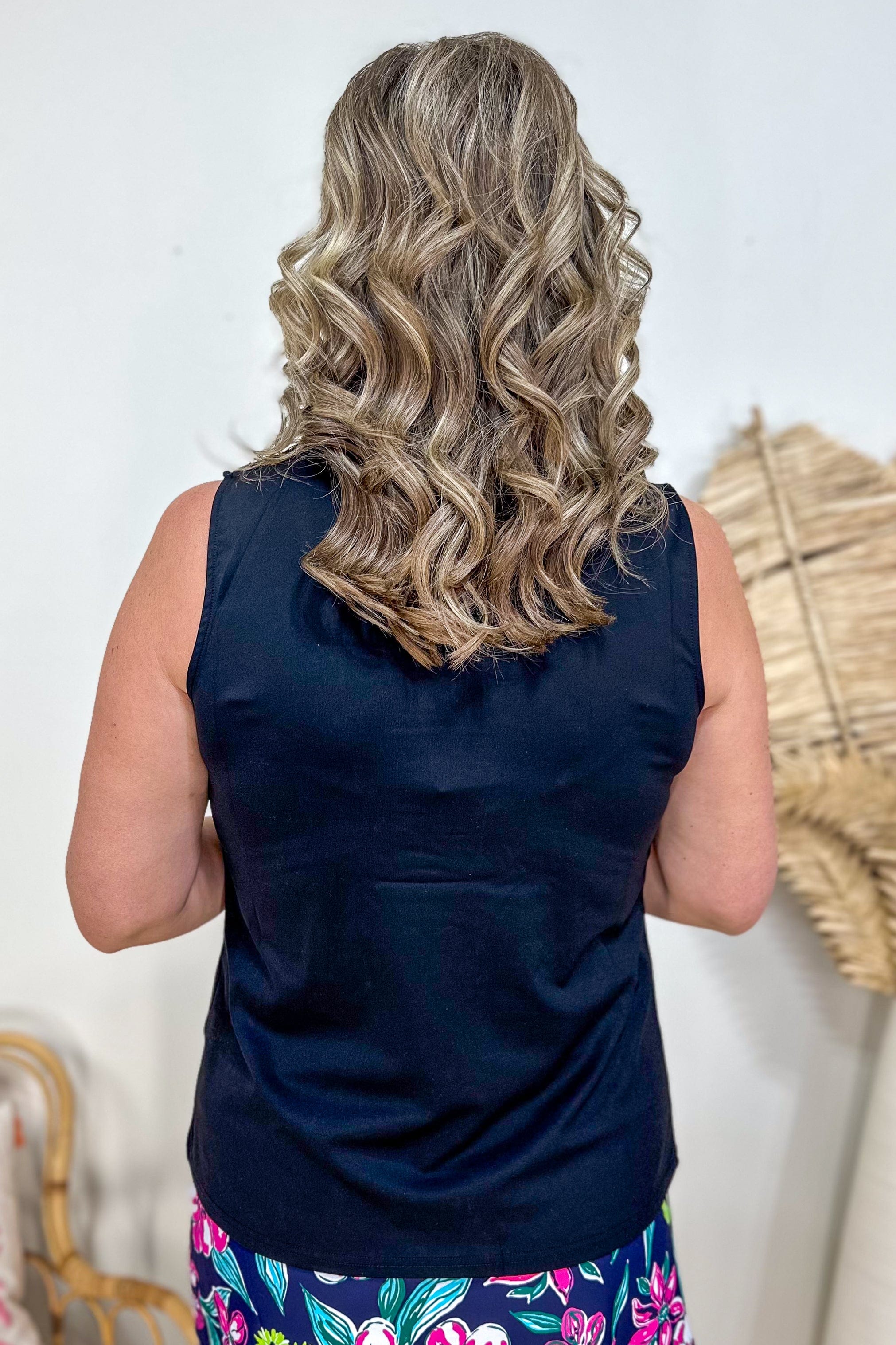 Black Evelyn Ruffle Neck Sleeveless Top