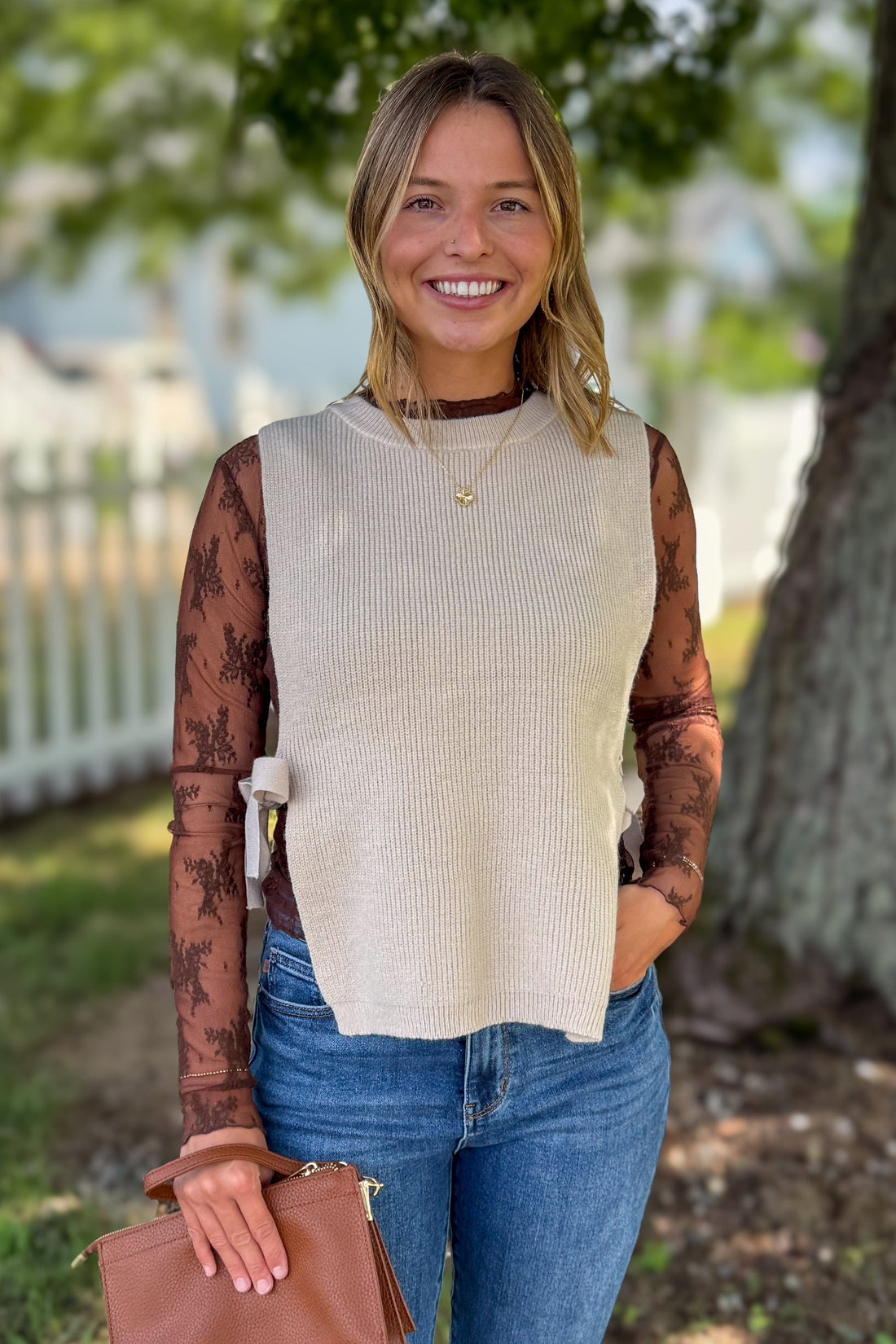 Brown Lace Layering Top
