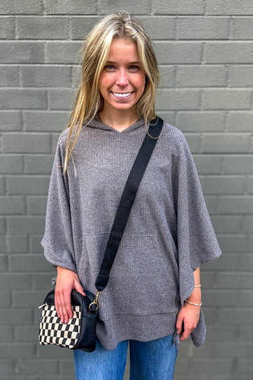 Charcoal Horizon Ribbed Hooded Poncho