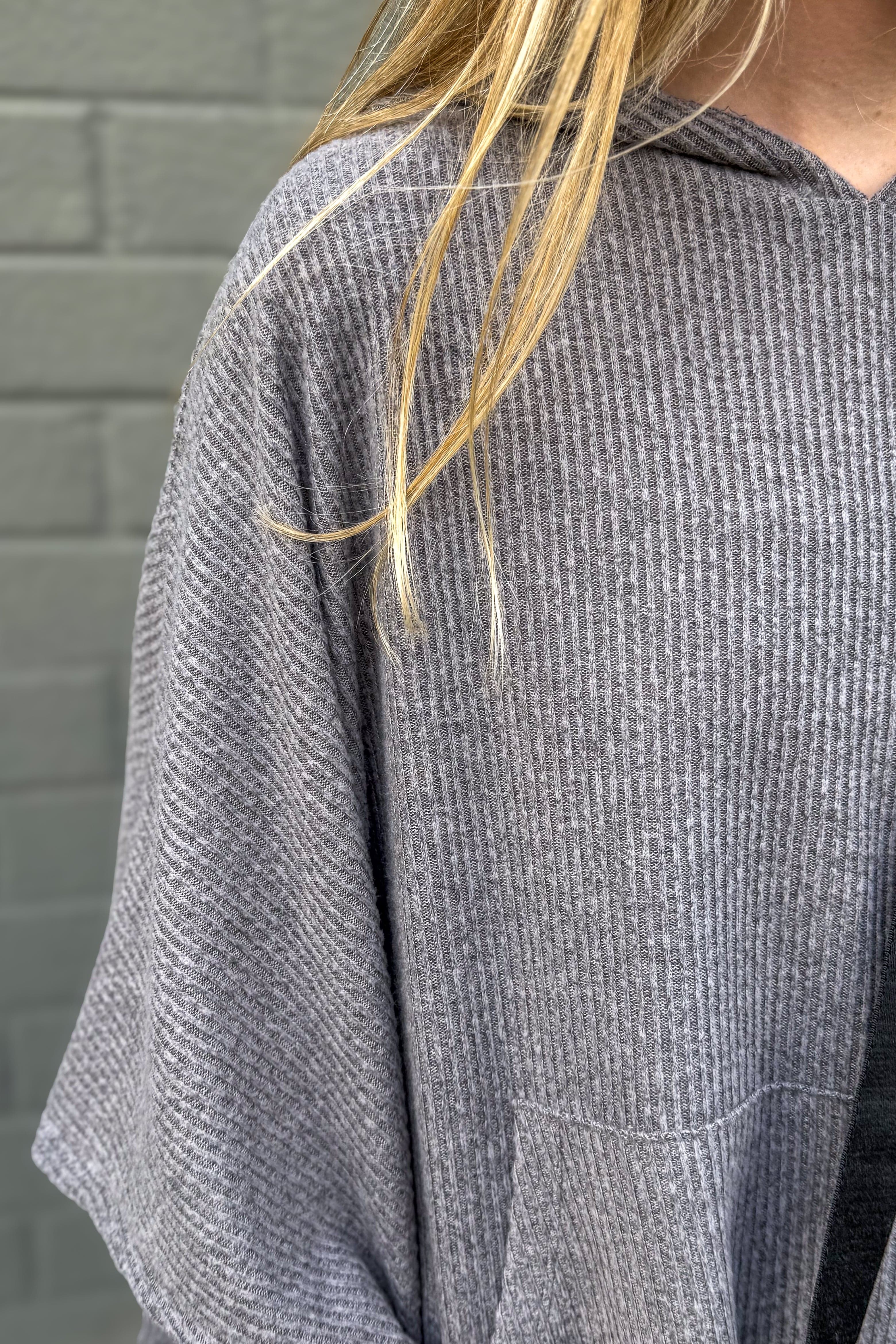 Charcoal Horizon Ribbed Hooded Poncho