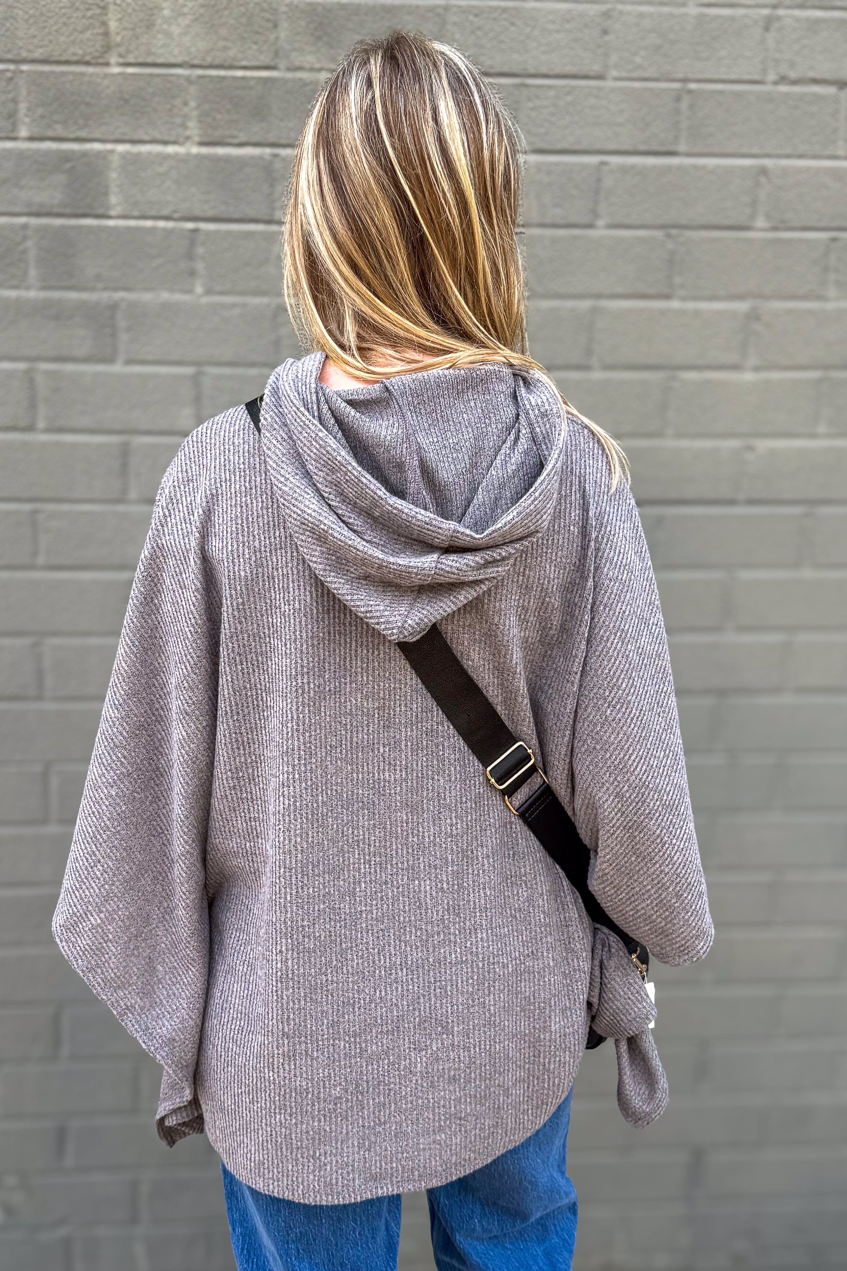 Charcoal Horizon Ribbed Hooded Poncho