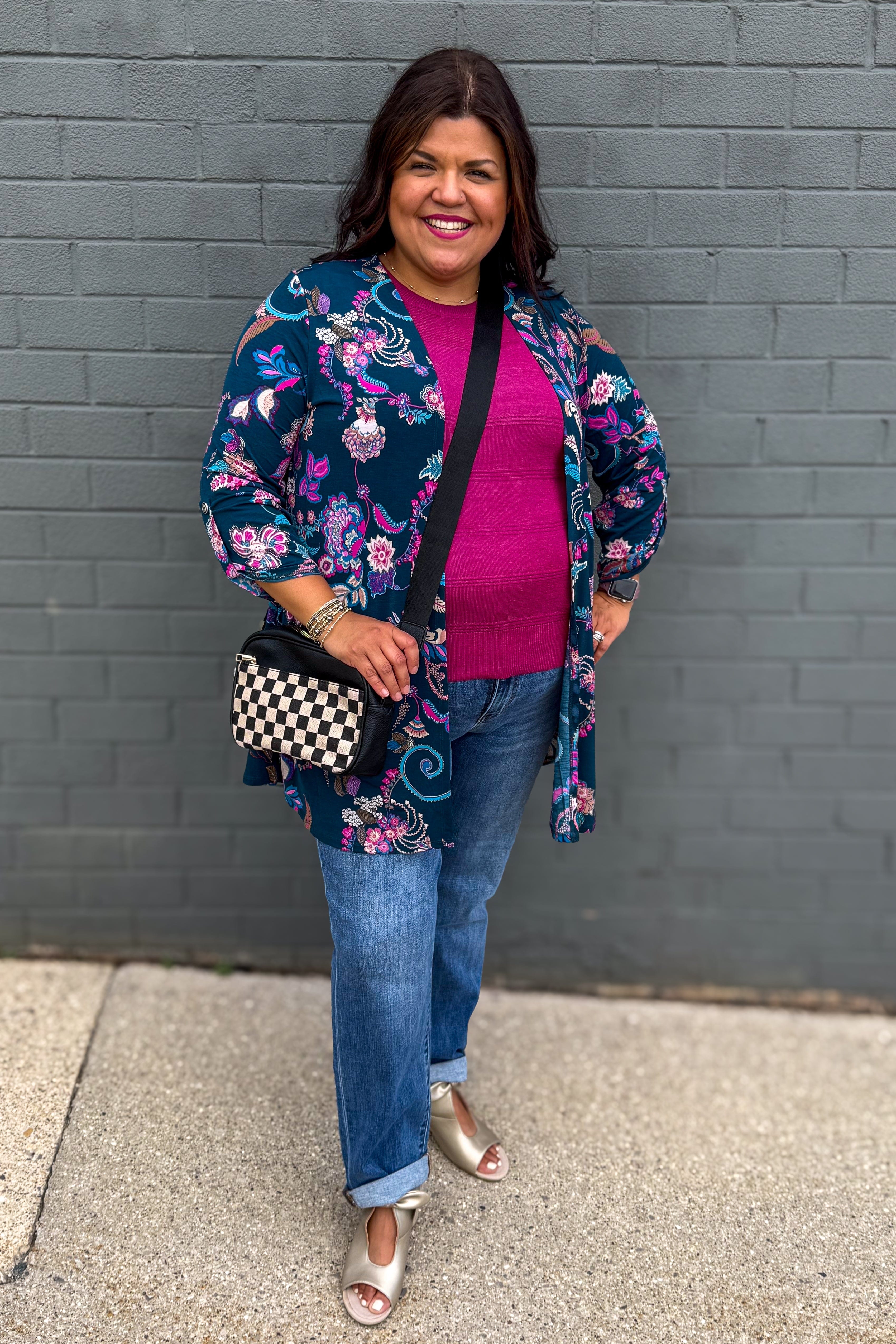 Hunter Green & Pink Paisley Liz Cardigan