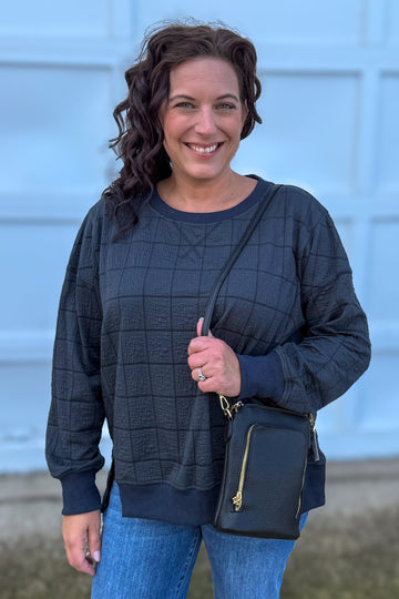 Slate Jacquard Check Motif Top