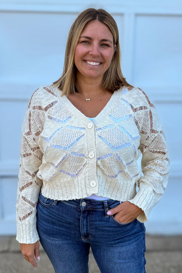 Cream Pointelle Detail Sweater Cardigan