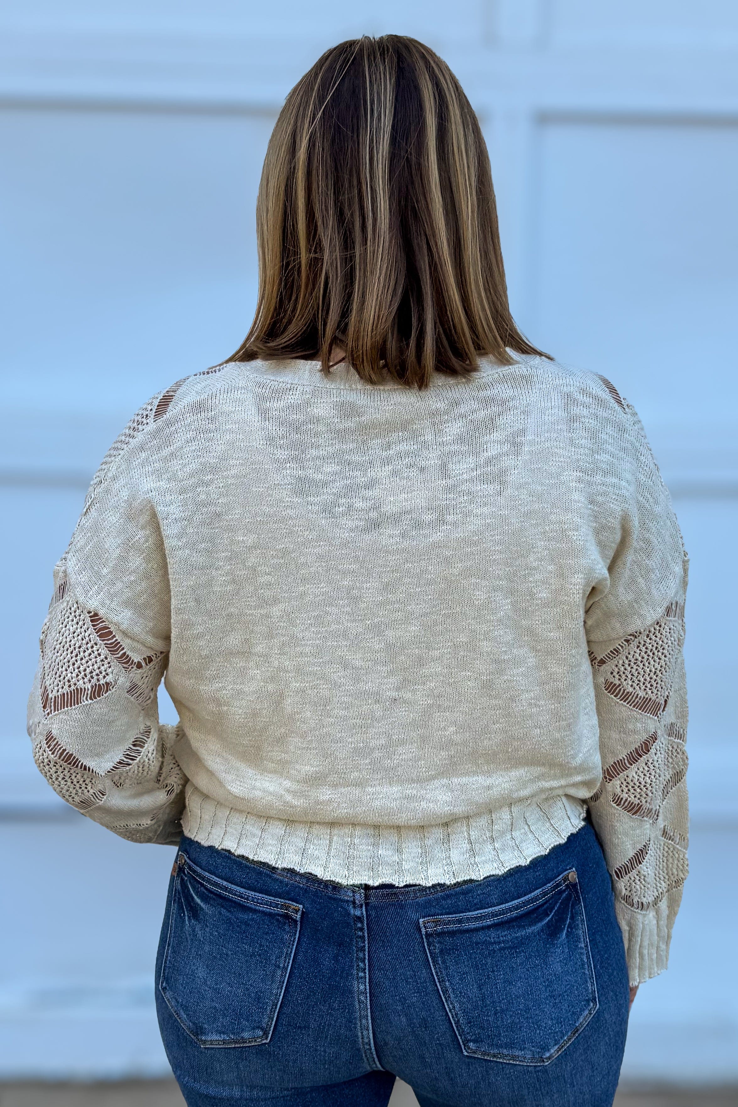 Cream Pointelle Detail Sweater Cardigan