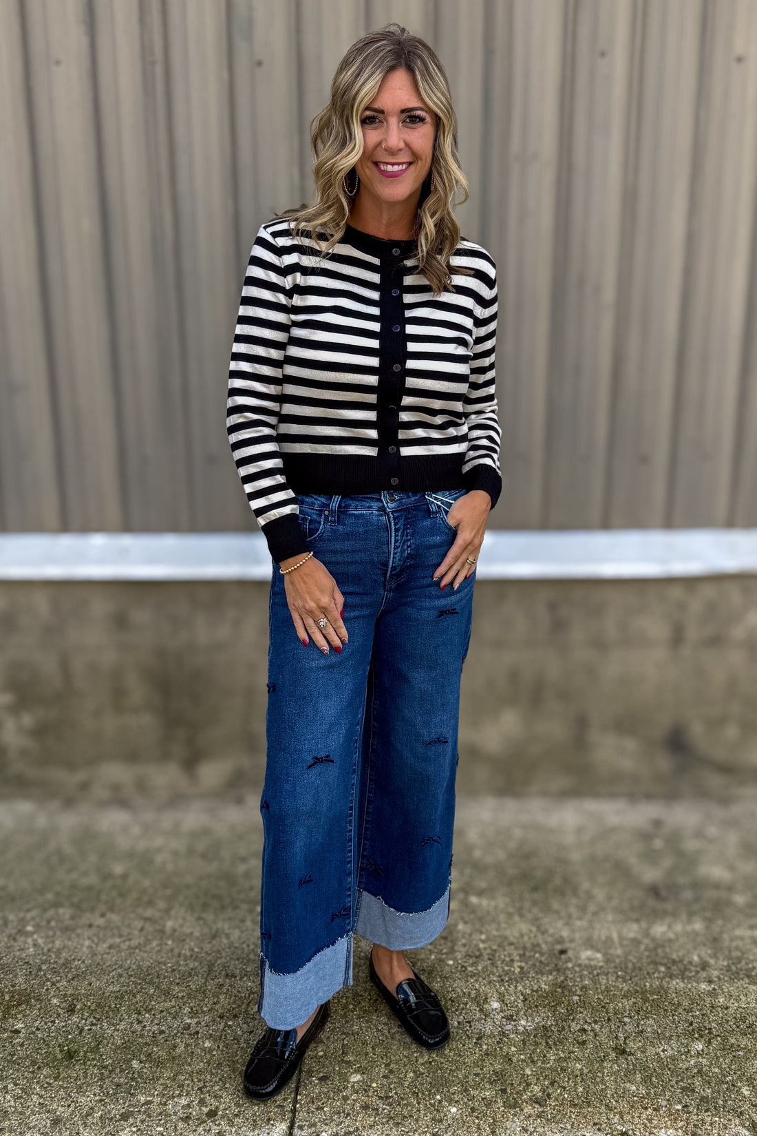 Dark Wash High Rise Crop Wide Ribbon Detail Jean