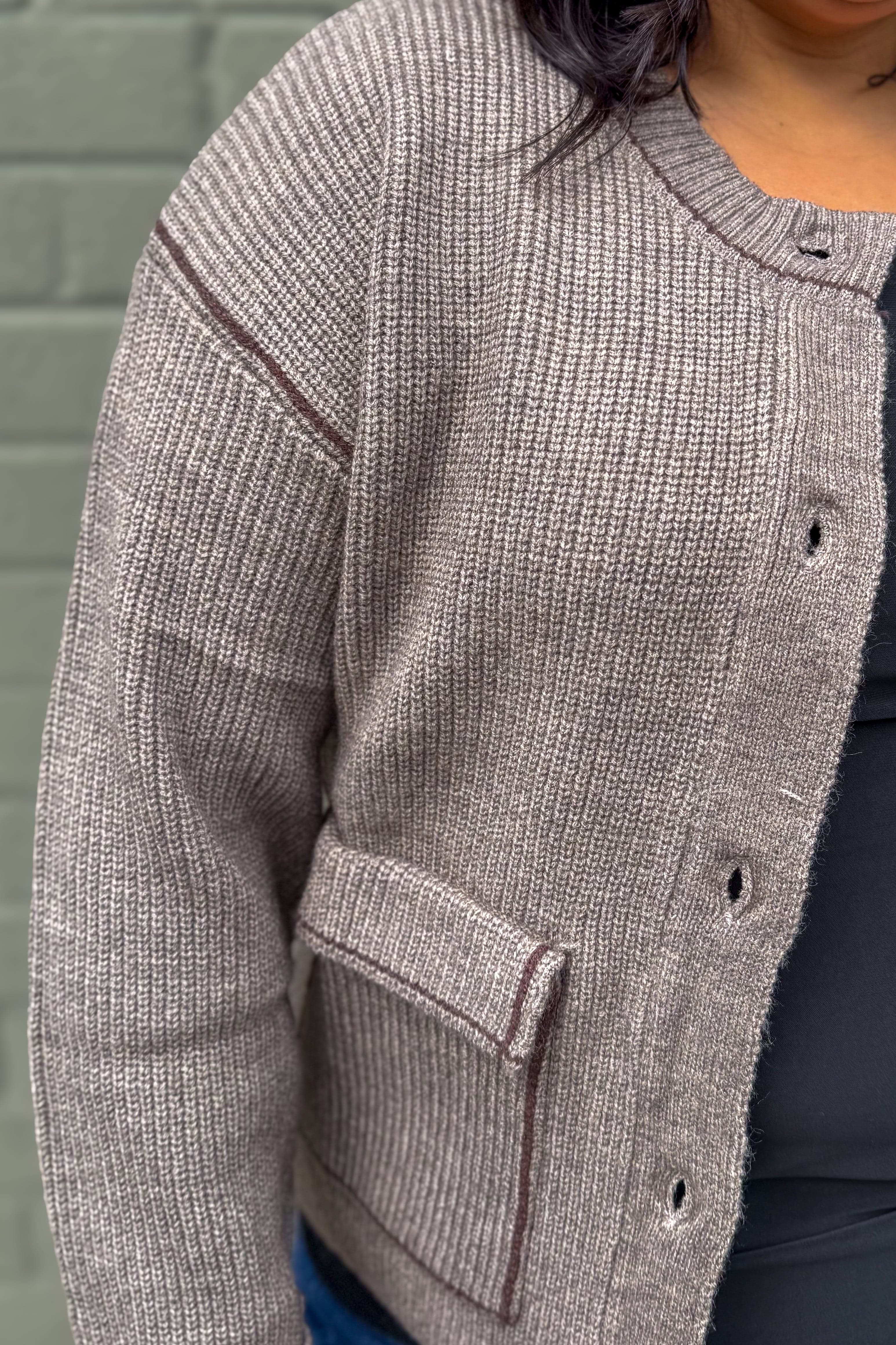Brown Contrast Knit Cardigan