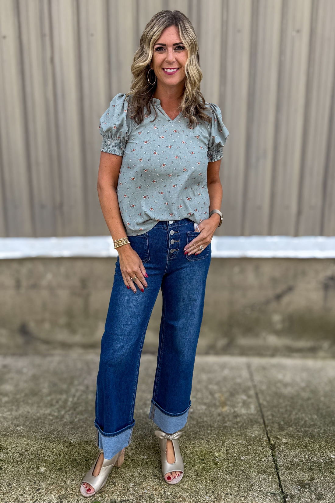 Dark High Rise Ankle Button Down Cuffed Jean